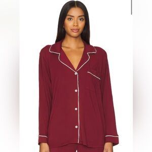 eberjey Gisele Long PJ Top in Bordeaux White Piping Contrast Women’s Large NWT